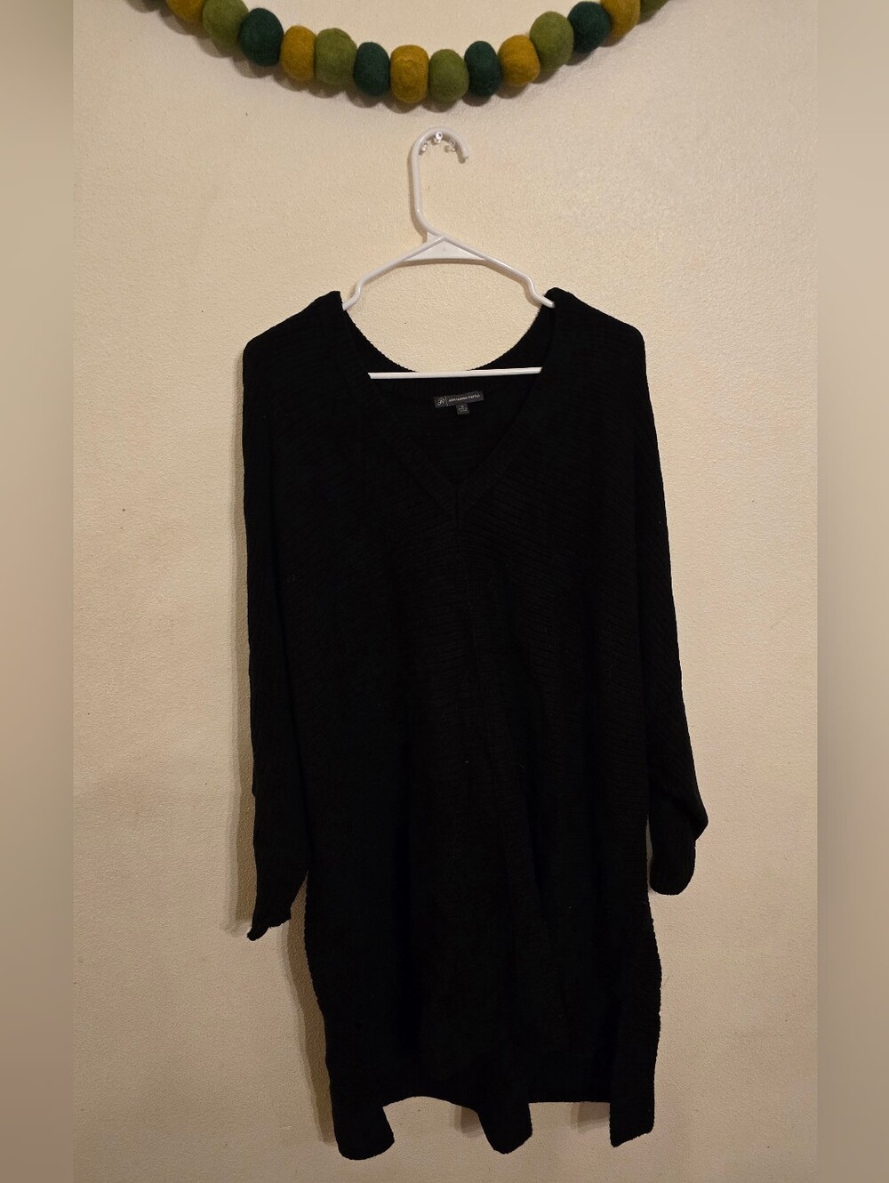 Adrianna Papell Black Ribbed Knit Tunic Top or Short Dress Drop Shoulder Sz 1X